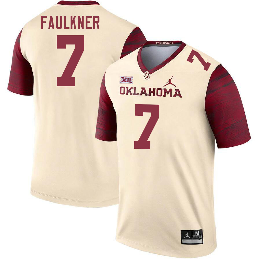 Oklahoma Sooners #7 River Faulkner College Football Jerseys Stitched Sale-Cream